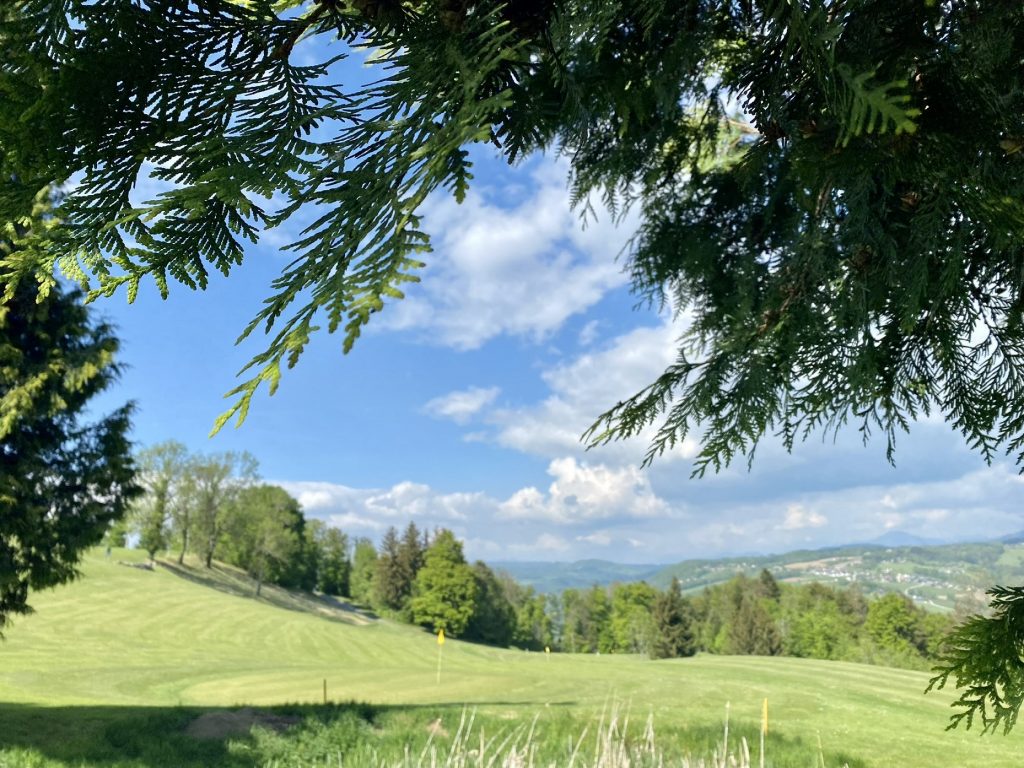 Quelle est la distance d’un parcours de golf - Golf du Belvedere - Vue sur le green du trou 6 depuis le 3
